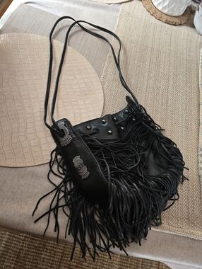 ZARA Geuine Leater Black Fringe Crossbody Shoulder Bag - Boho Chic
